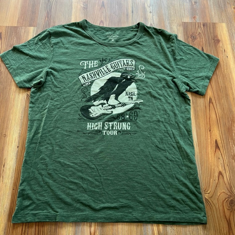 Lucky Brand Mens Nashville Guitars High Strung Tour Graphic Tee Green Medium